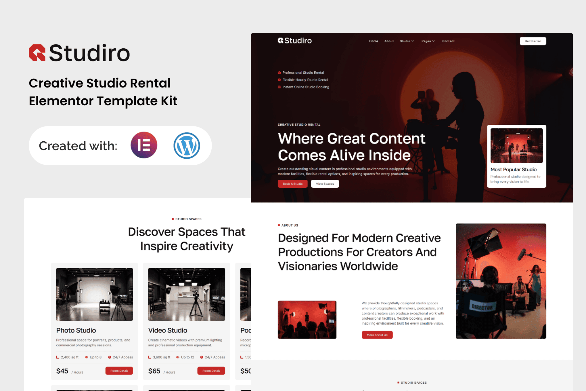 Studiro - Creative Studio Rental Elementor Template